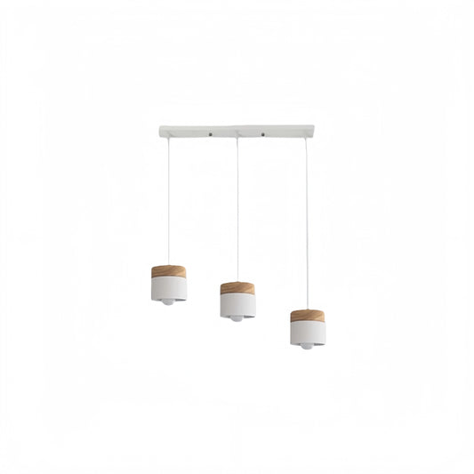 Pendant Light -3 Heads Gray & Wood Cylinder for Dining Room