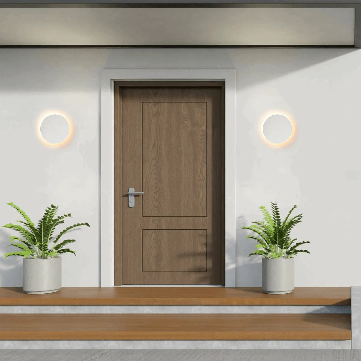 Solara Minimalistische LED-Außenwandleuchte – Schwarze/Weiße runde/quadratische Veranda-Sensorleuchte