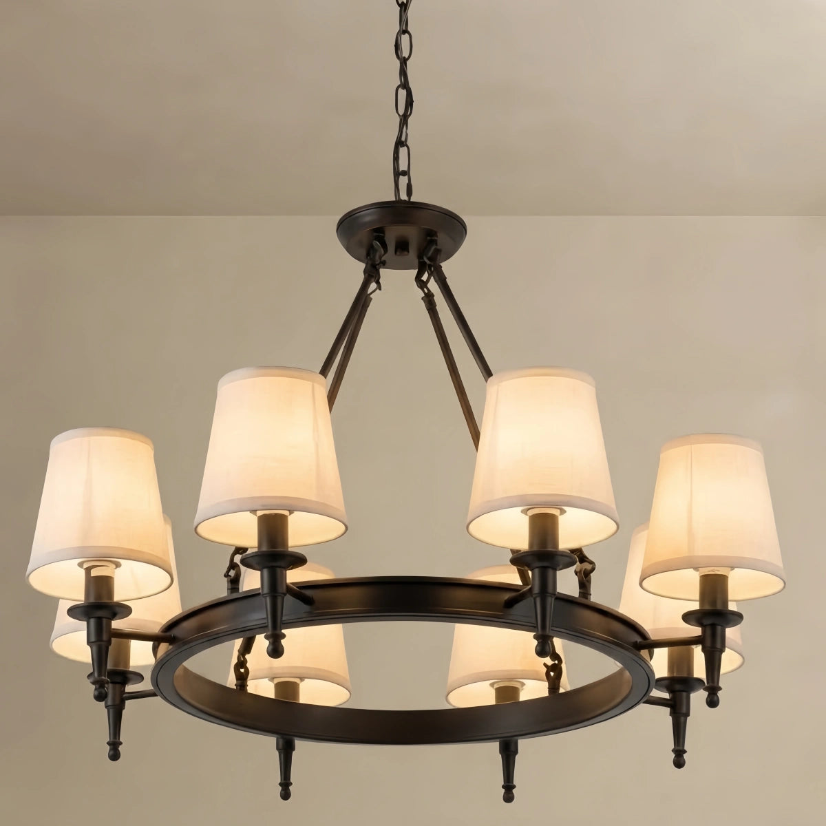 Black Chandelier - Copper Ring Metal Frame with Fabric for Dining Room