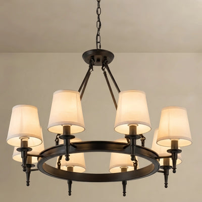 Black Chandelier - Copper Ring Metal Frame with Fabric for Dining Room