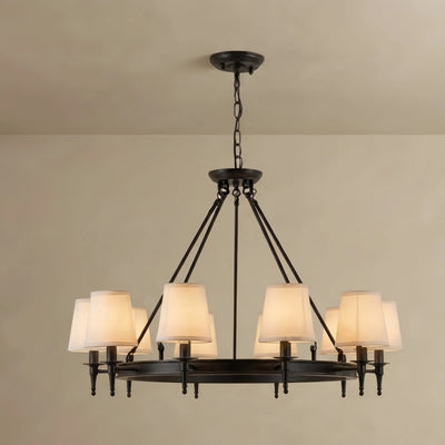 Vintage Black Chandelier - Copper Ring Metal Frame with Fabric for Dining Room