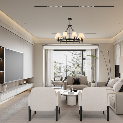 Chandelier - Copper Ring Metal Frame with Fabric for Living Room