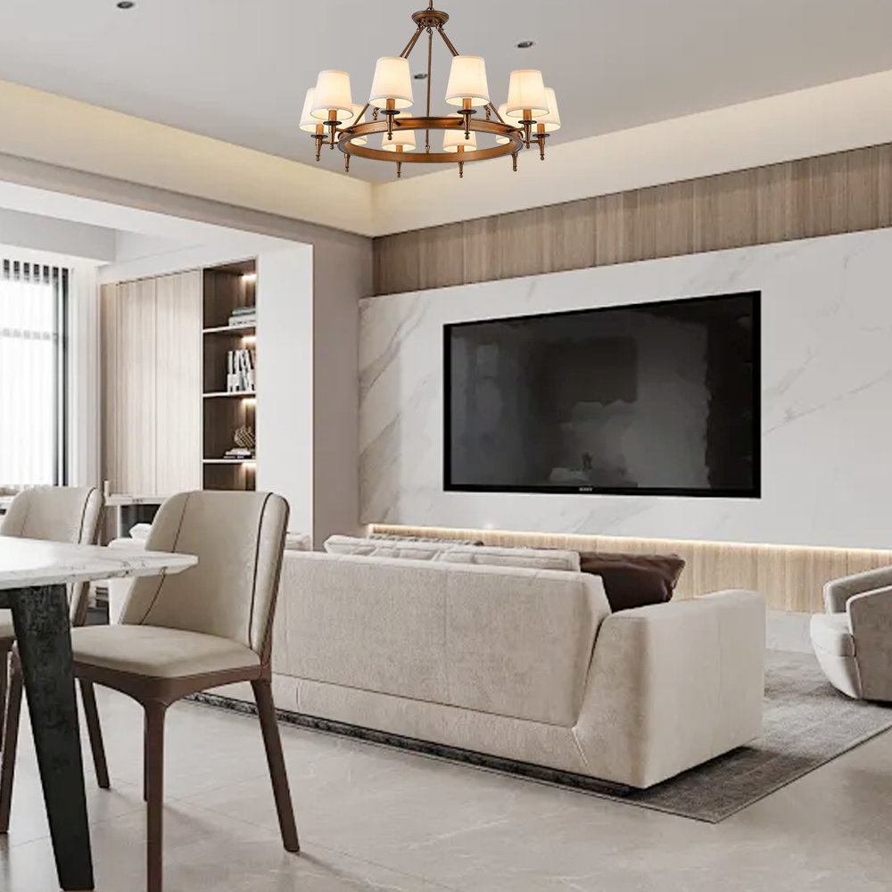 Chandelier - Copper Ring Metal Frame with Fabric for Dining Room