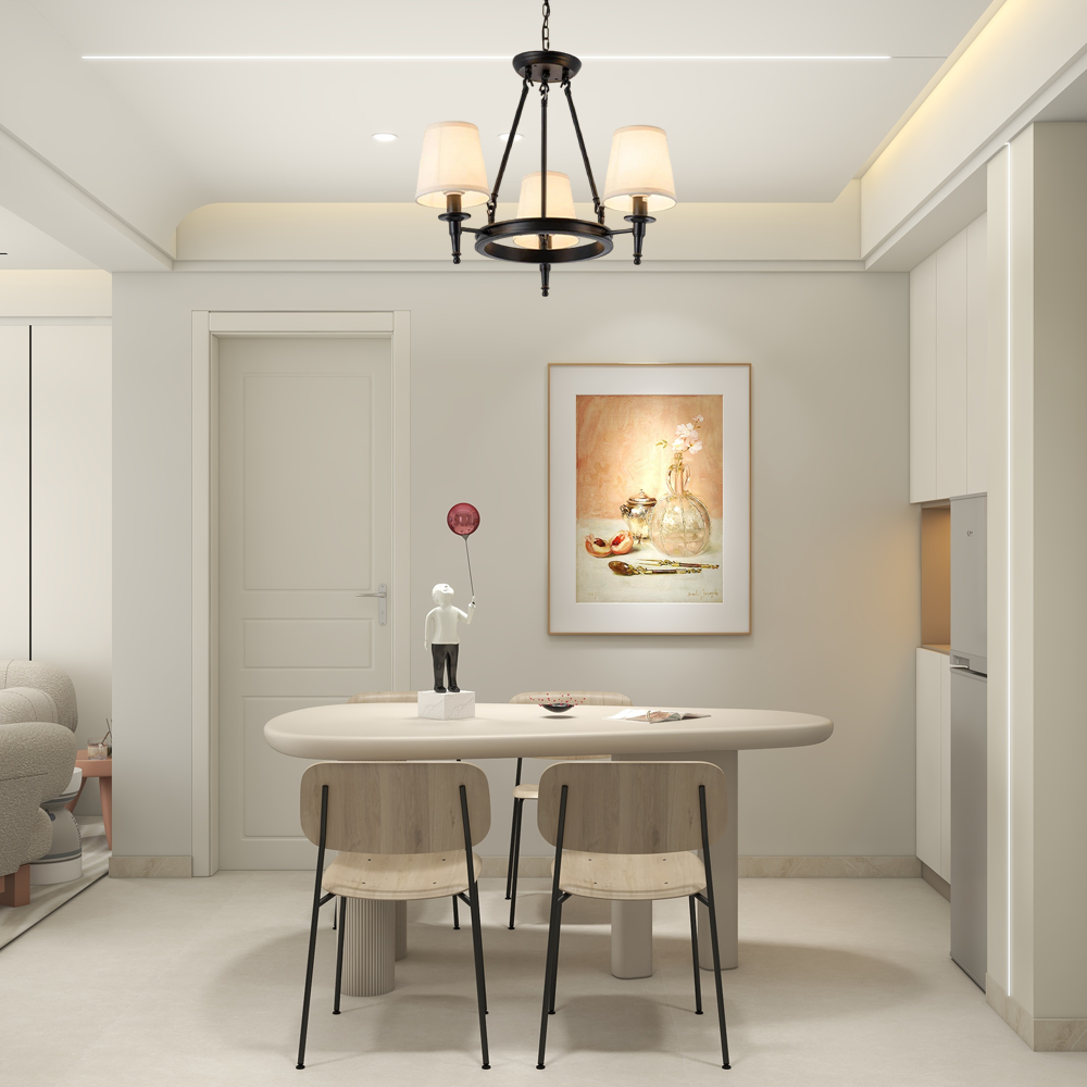 Vintage Black Chandelier - Copper Ring Metal Frame