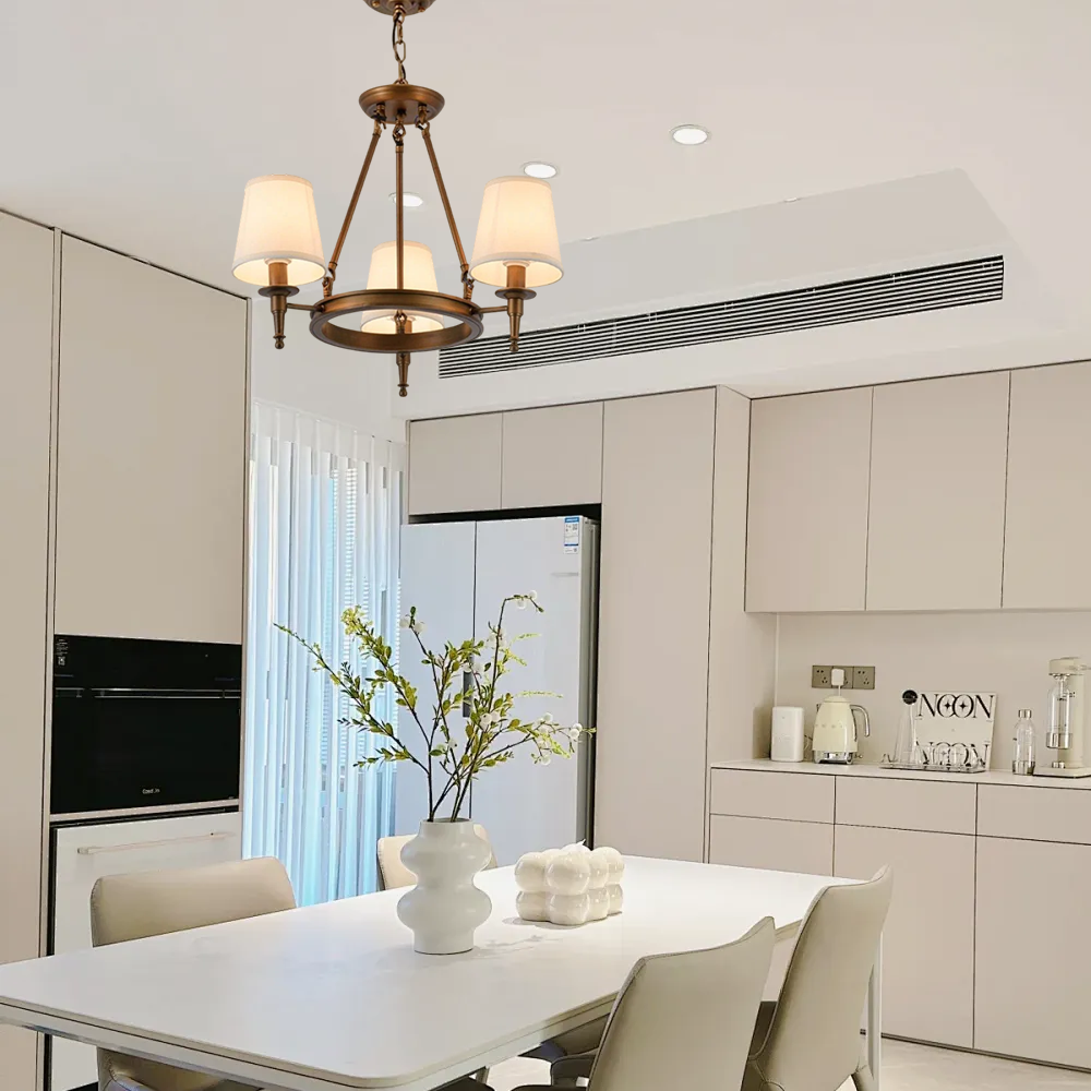 Chandelier - Copper Ring Metal Frame with Fabric for Dining Room