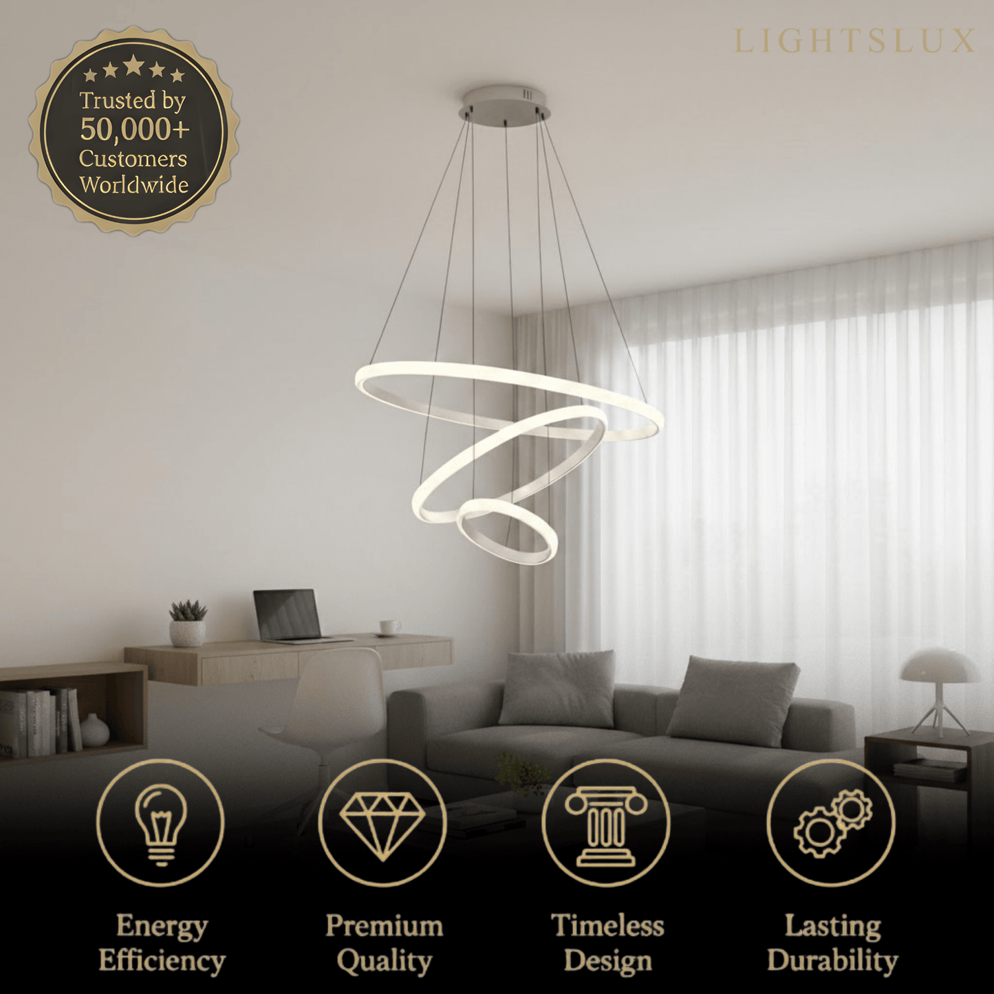 Velora Modern Metal Ring Pendant Light –  Fixture for Living