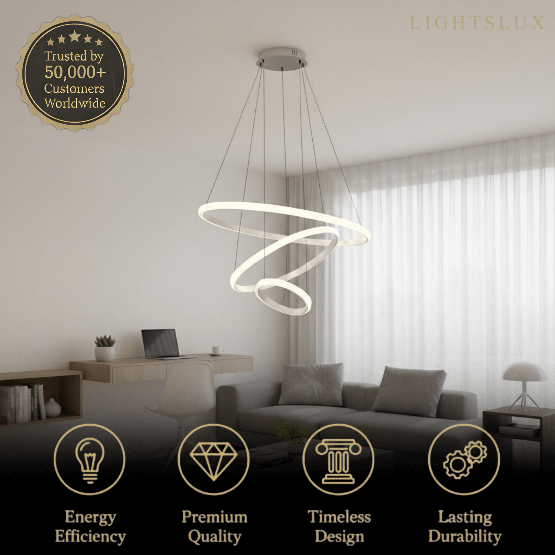 Velora Modern Metal Ring Pendant Light –  Fixture for Living