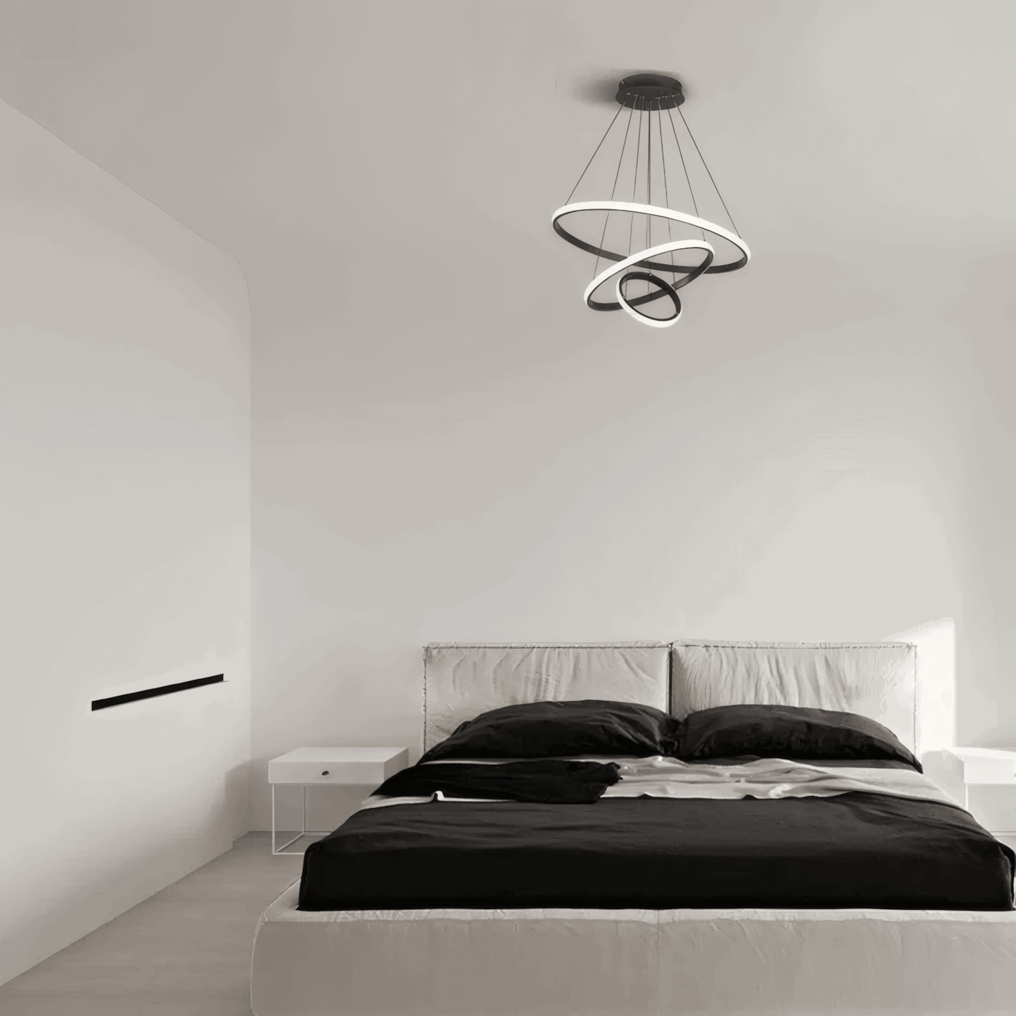 Modern Black Pendant Light 3 Ring Bedroom