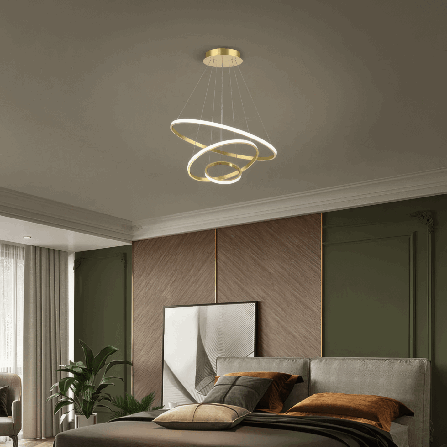 Modern Gold Pendant Light 3 Ring Bedroom