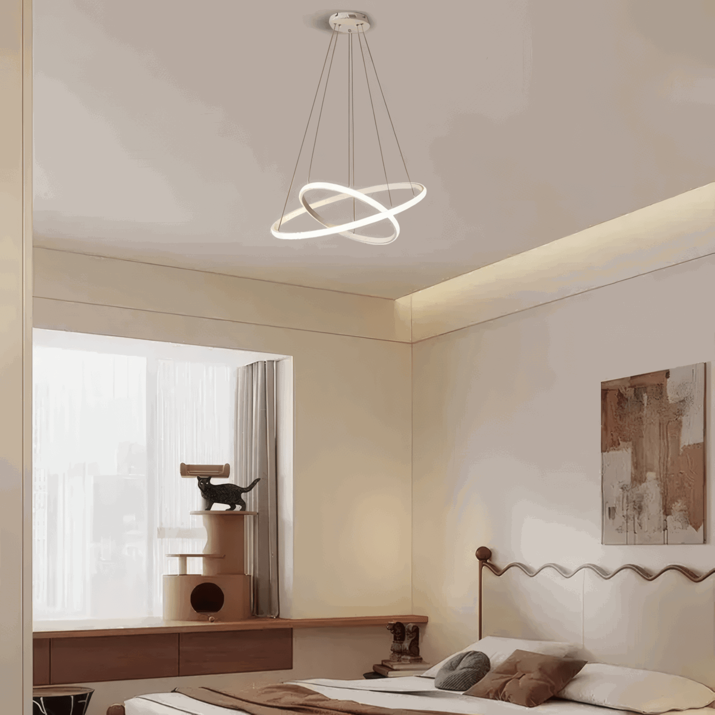 Modern White Pendant Light 2 Ring Bedroom