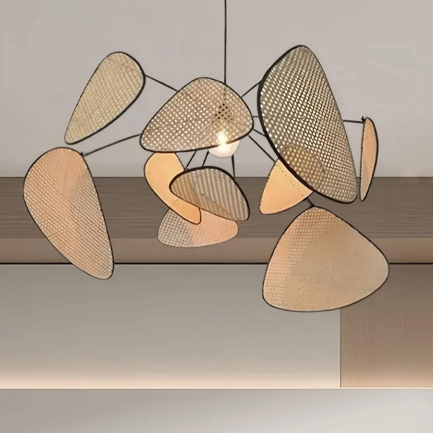 Zenno Art Deco Designer Rattan Chandelier – Geometric Metal Frame for Dining Room