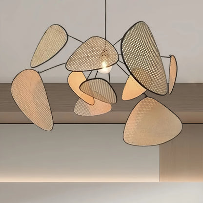 Zenno Art Deco Designer Rattan Chandelier – Geometric Metal Frame for Dining Room