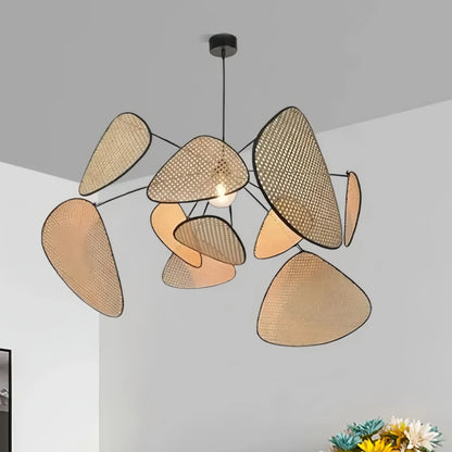 Zenno Art Deco Designer Rattan Chandelier – Geometric Metal Frame for Dining Room