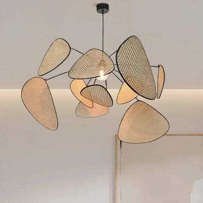 Zenno Art Deco Designer Rattan Chandelier – Geometric Metal Frame for Dining Room