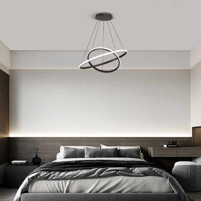 Modern Black Pendant Light 2 Ring Bedroom