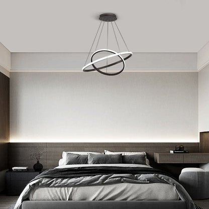 Modern Black Pendant Light 2 Ring Bedroom