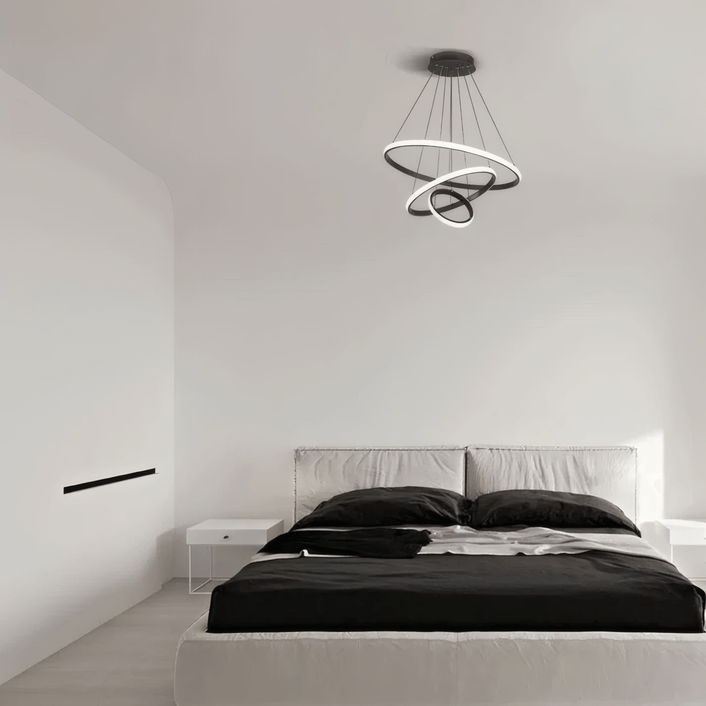 Modern Black Pendant Light 3 Ring Bedroom