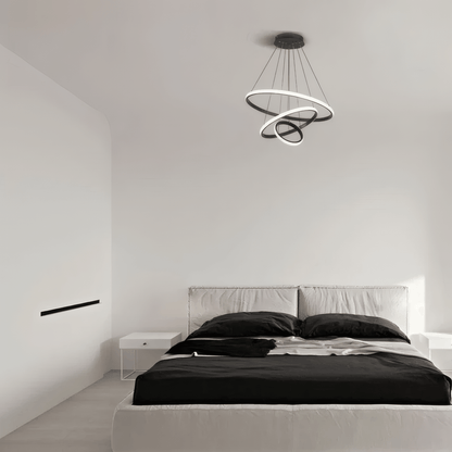 Modern Black Pendant Light 3 Ring Bedroom