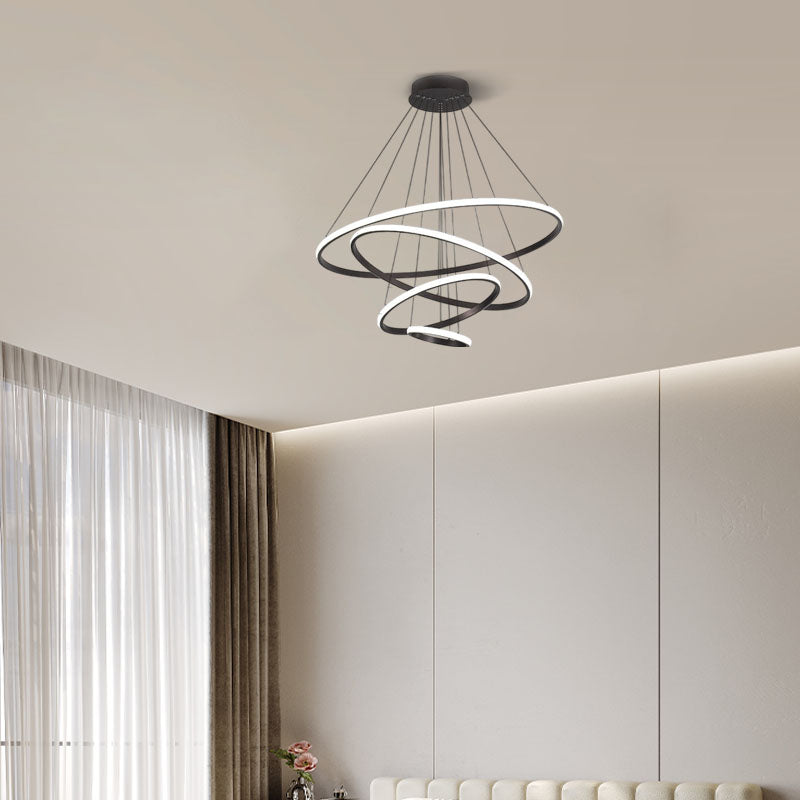 Modern Black Pendant Light 4 Ring Bedroom