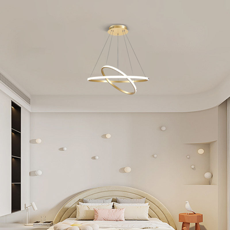 Modern Gold Pendant Light 2 Ring Bedroom