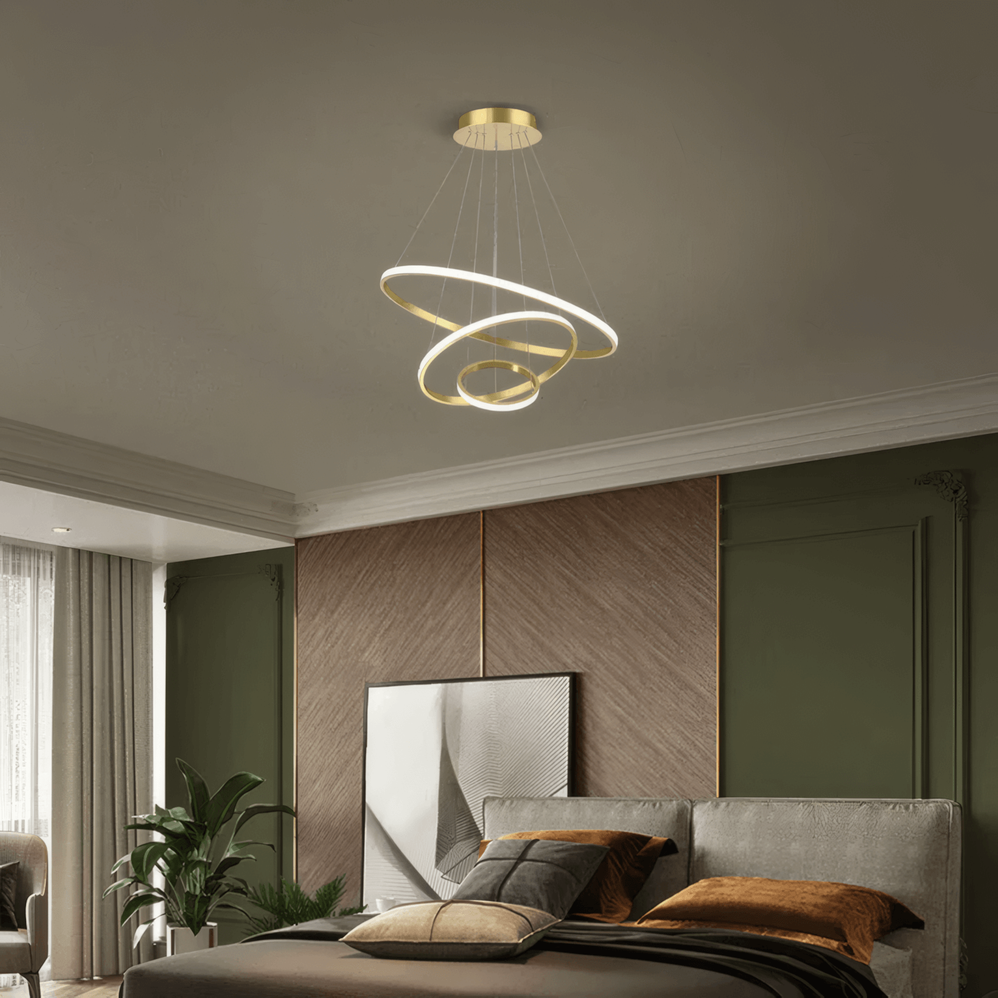 Modern Gold Pendant Light 3 Ring Bedroom