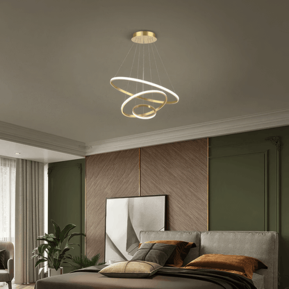 Modern Gold Pendant Light 3 Ring Bedroom