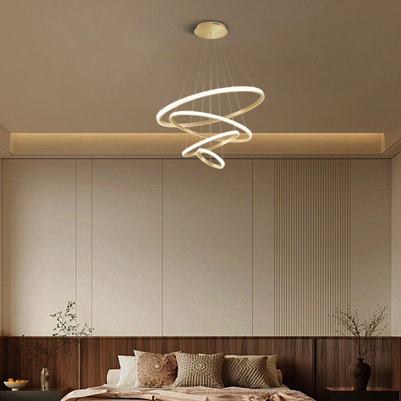 Modern Gold Pendant Light 4 Ring Bedroom