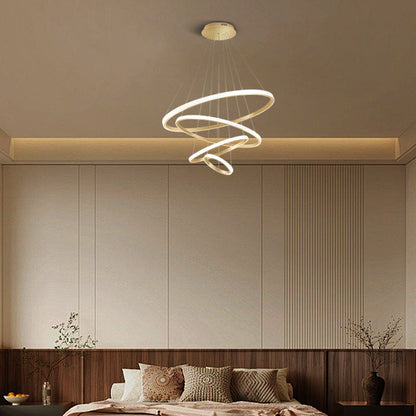 Modern Gold Pendant Light 4 Ring Bedroom