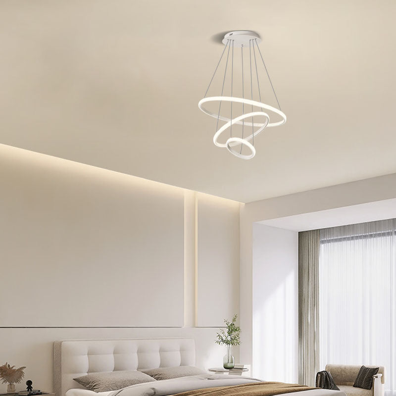 Modern White Pendant Light 3 Ring Bedroom