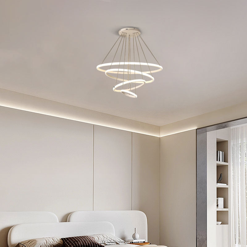 Modern White Pendant Light 4 Ring Bedroom