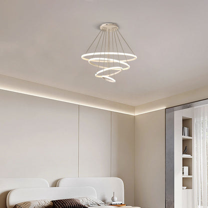 Modern White Pendant Light 4 Ring Bedroom