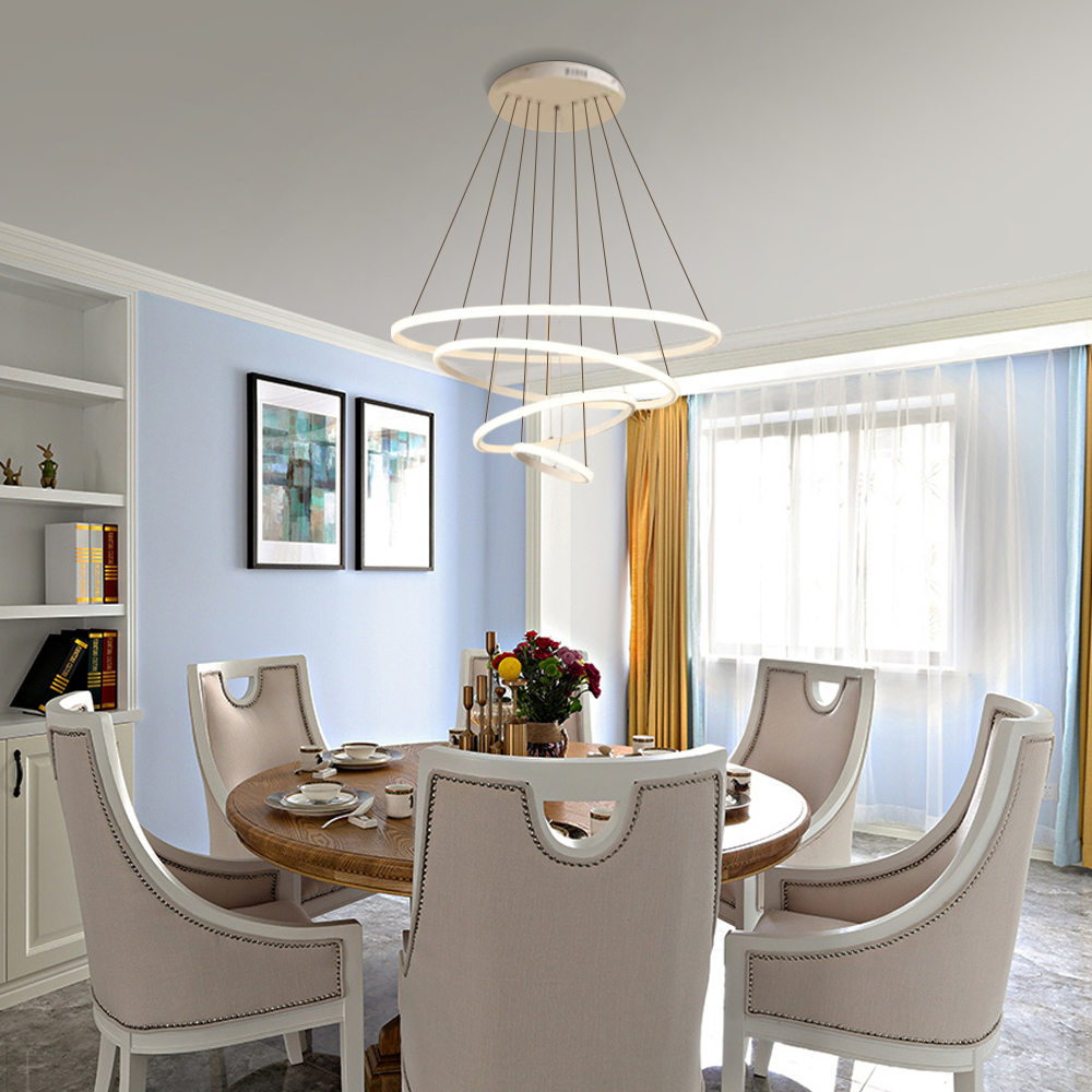 Modern White Pendant Light 4 Ring Dining Room