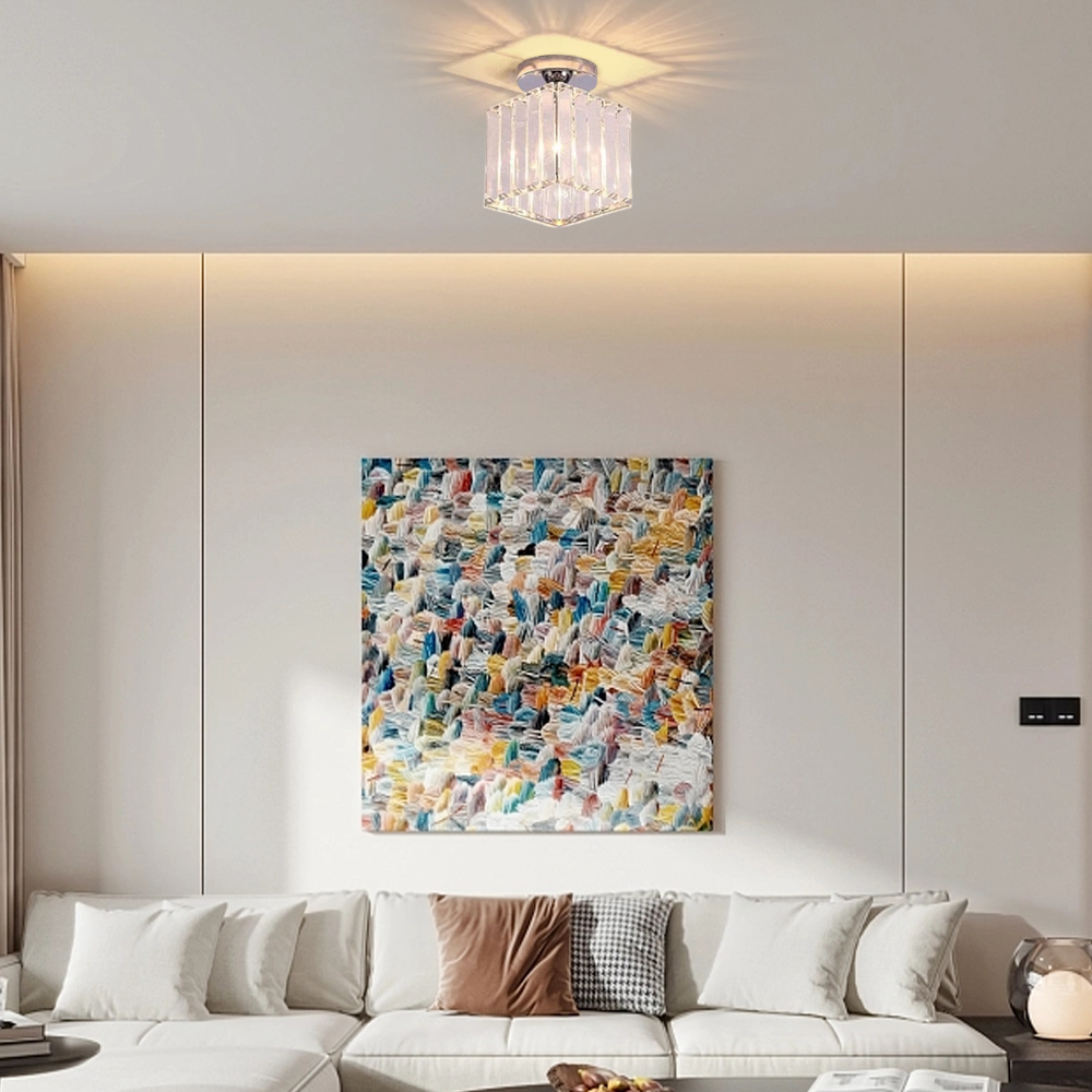 Modern Silver Ceiling Light Glass for Living Room
