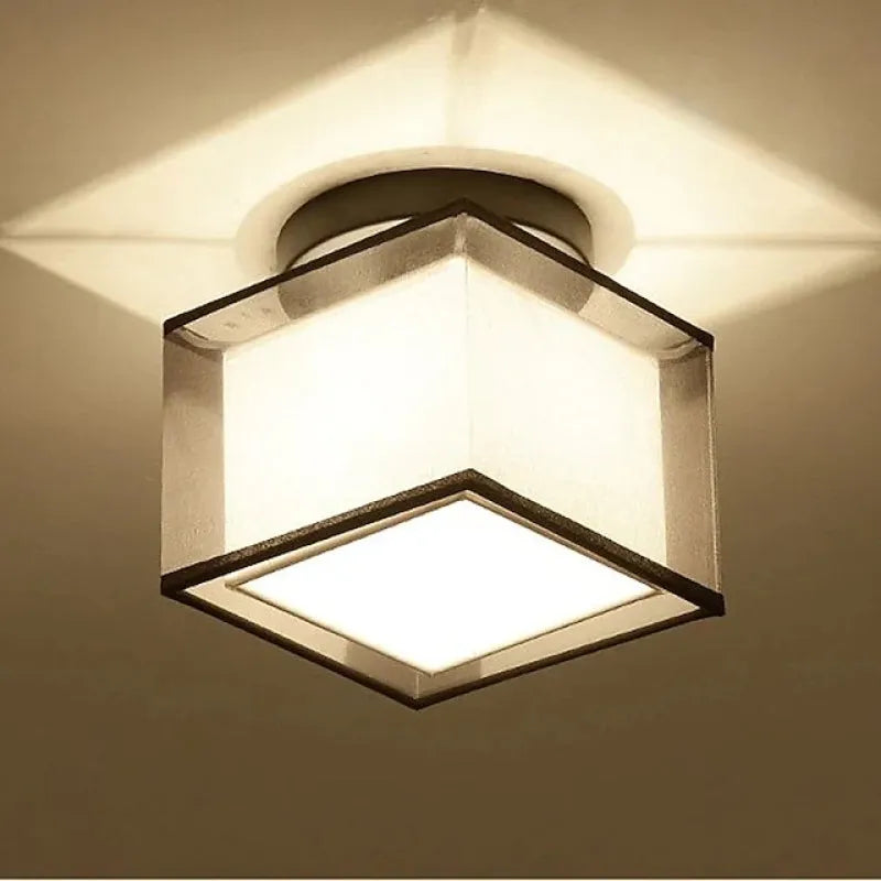 Flush Mount Ceiling Light — Fabric & Metal Square/Circular