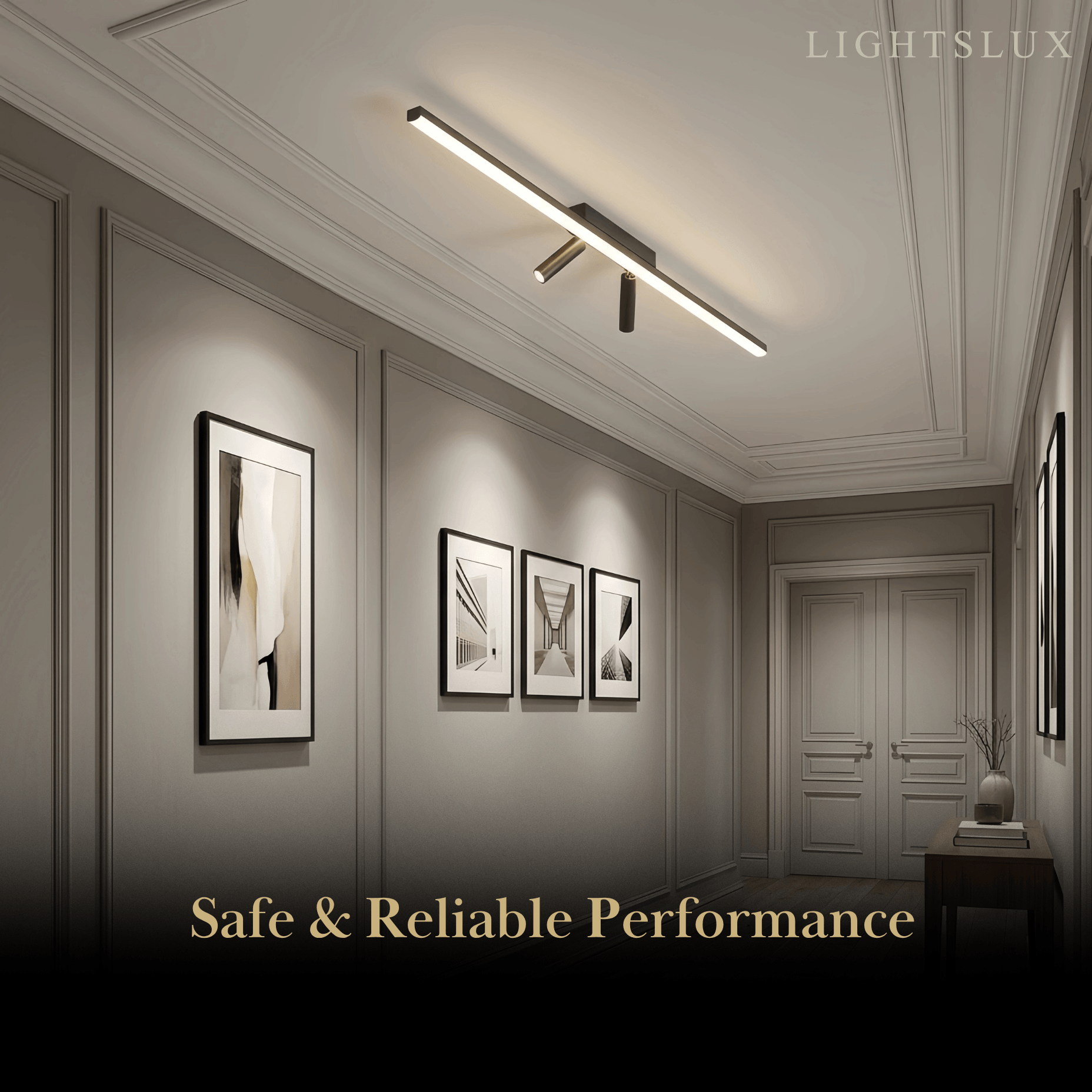 Lámpara de techo lineal minimalista Arcato – Estructura de metal negro para salón/dormitorio