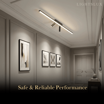 Lámpara de techo lineal minimalista Arcato – Estructura de metal negro para salón/dormitorio