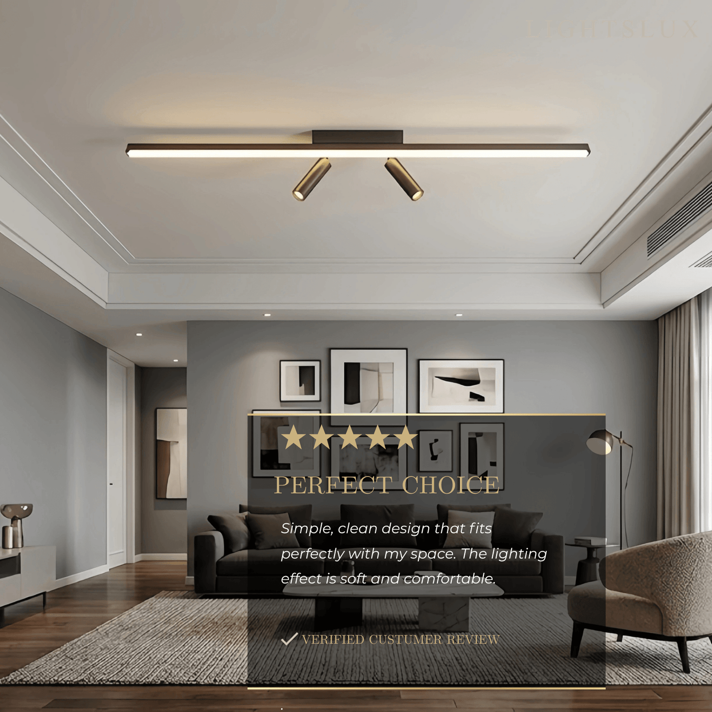 Arcato Minimalist Linear Ceiling Light – Black Metal Fixture for Living Room/Bedroom