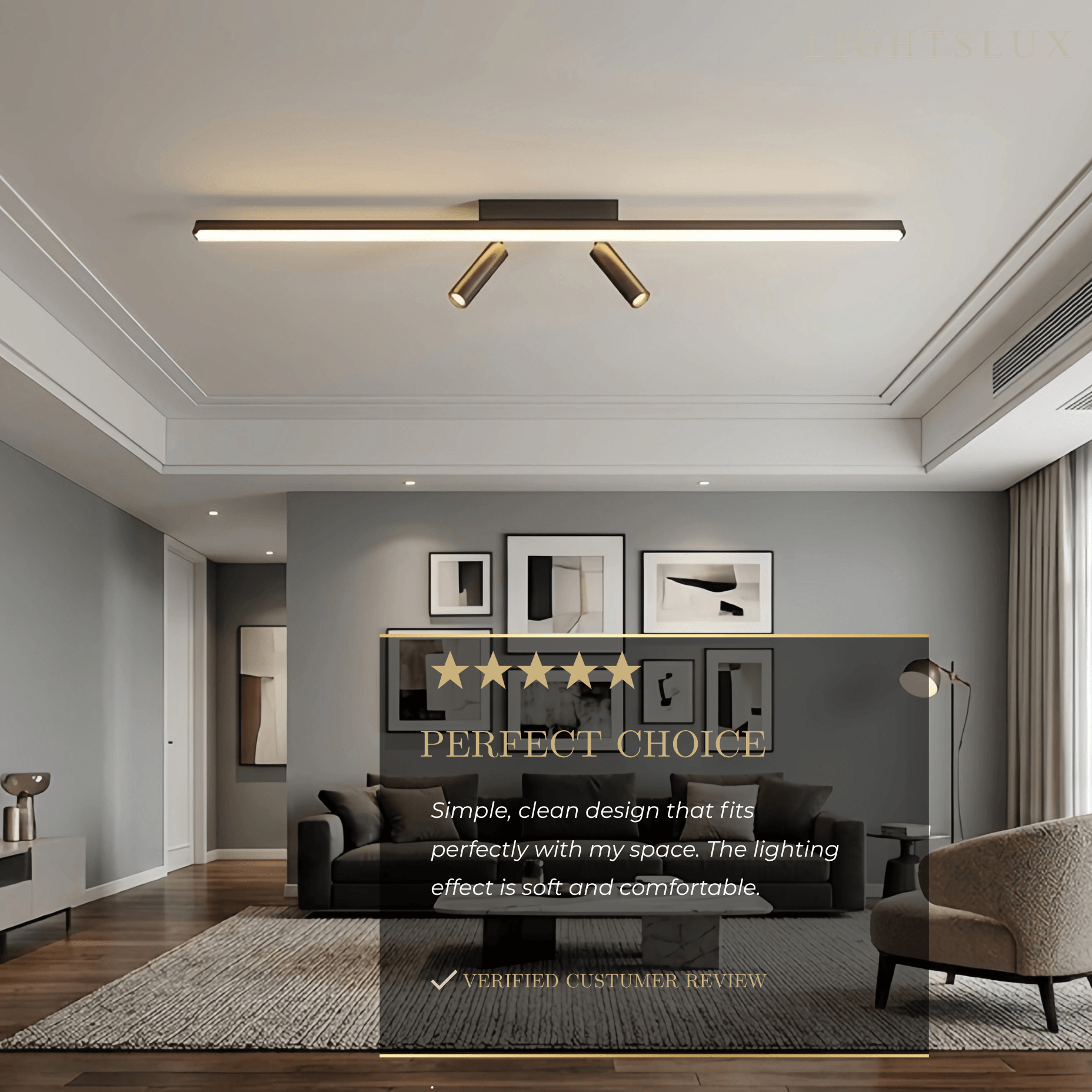 Lámpara de techo lineal minimalista Arcato – Estructura de metal negro para salón/dormitorio