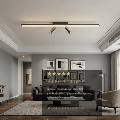 Lámpara de techo lineal minimalista Arcato – Estructura de metal negro para salón/dormitorio