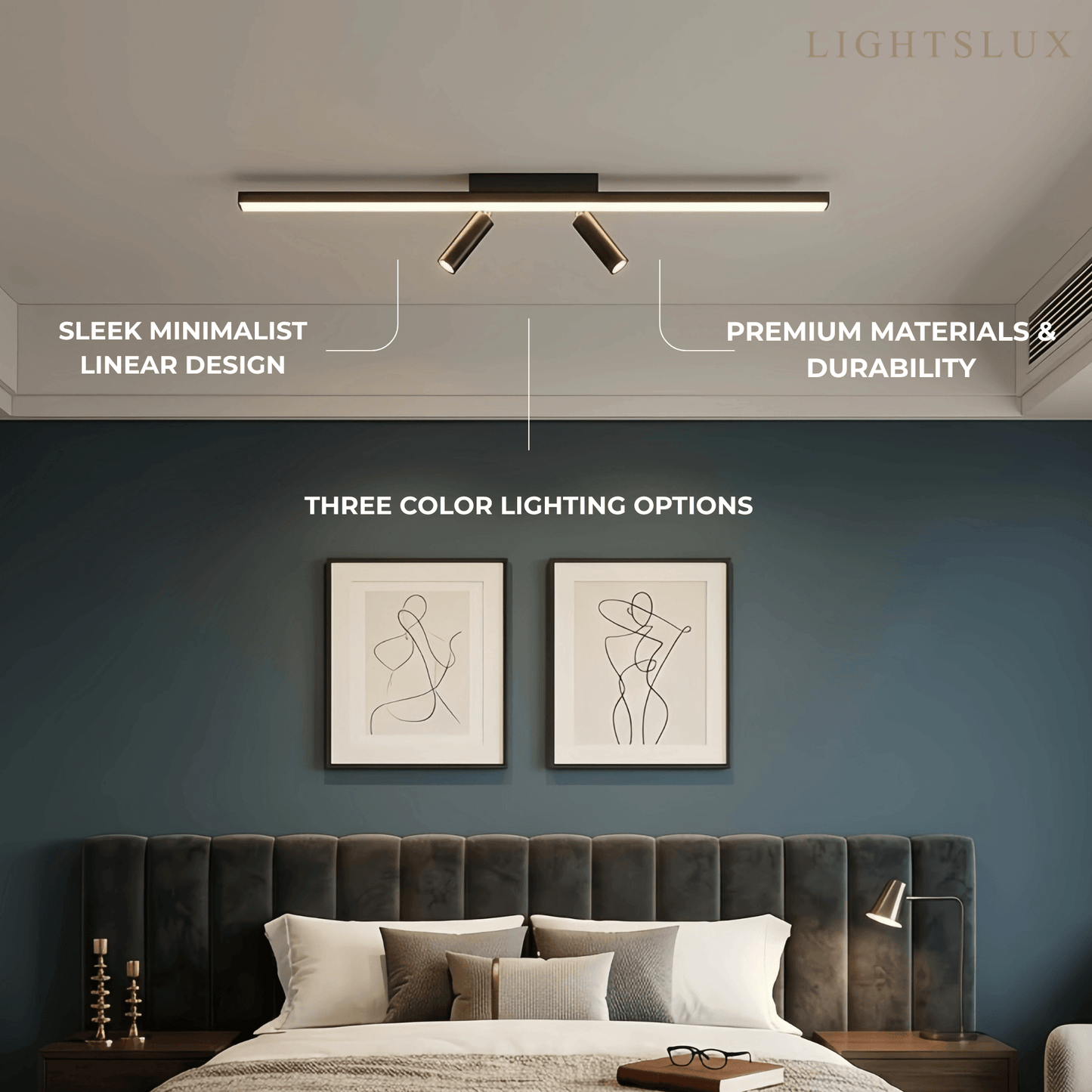 Arcato Minimalist Linear Ceiling Light – Black Metal Fixture for Living Room/Bedroom