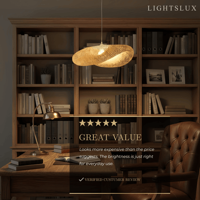 Bamburo Natural Bamboo Pendant Light – Irregular Wood Design for Dining Room
