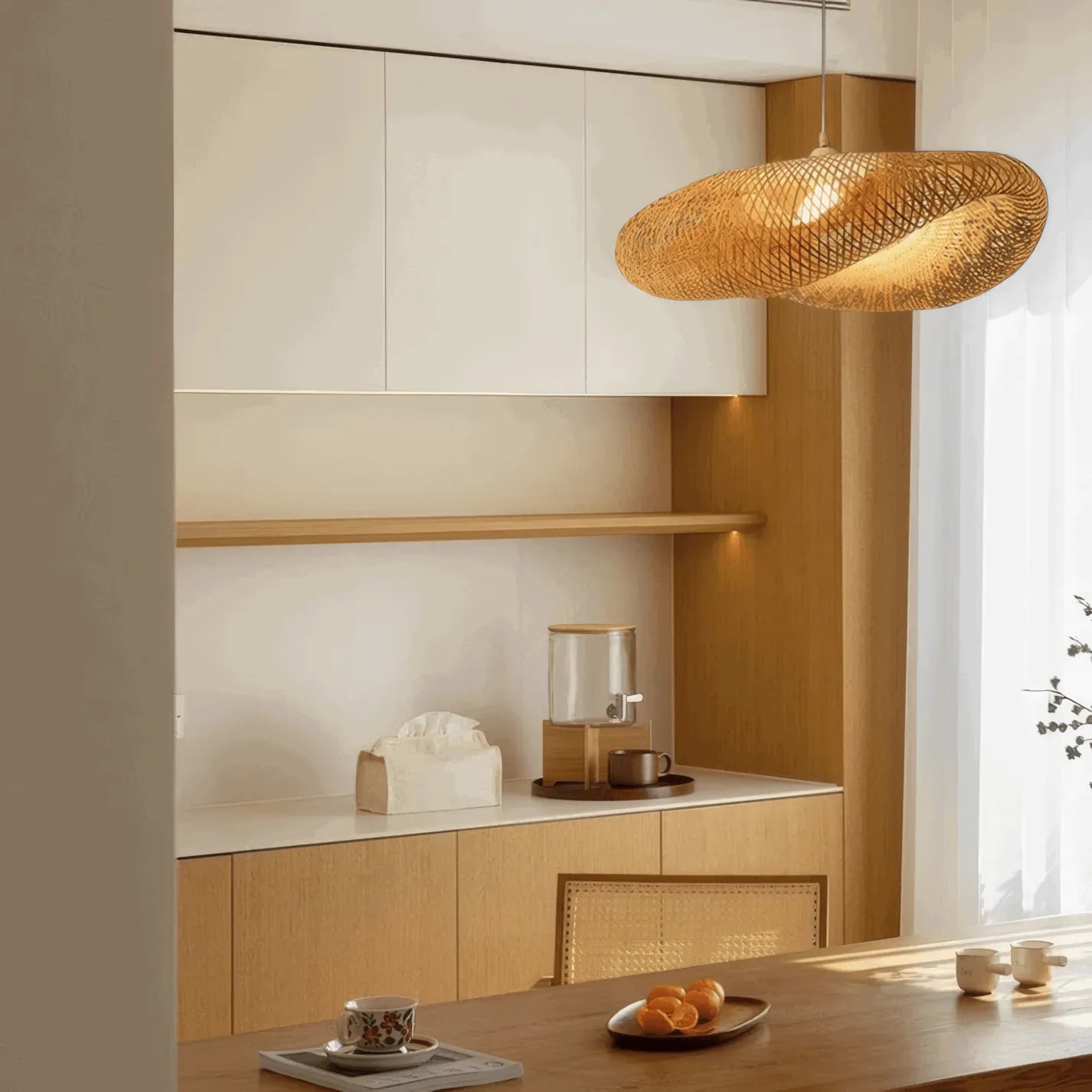 Natural Bamboo Pendant Light for Dining Space