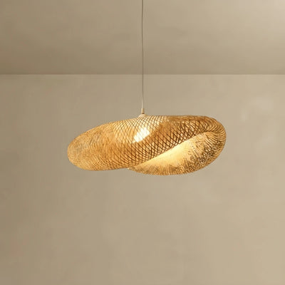 Bamburo Natural Bamboo Pendant Light – Irregular Wood Design for Dining Room