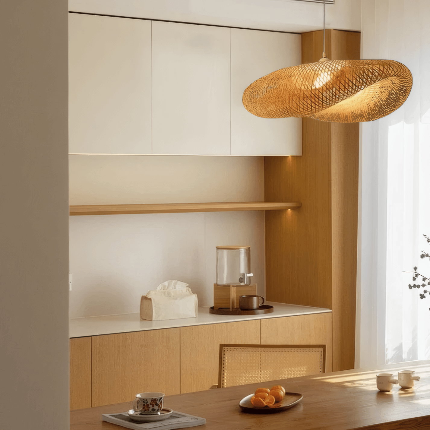 Natural Woven Pendant Light Dining  Space 