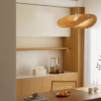Natural Woven Pendant Light Dining  Space 