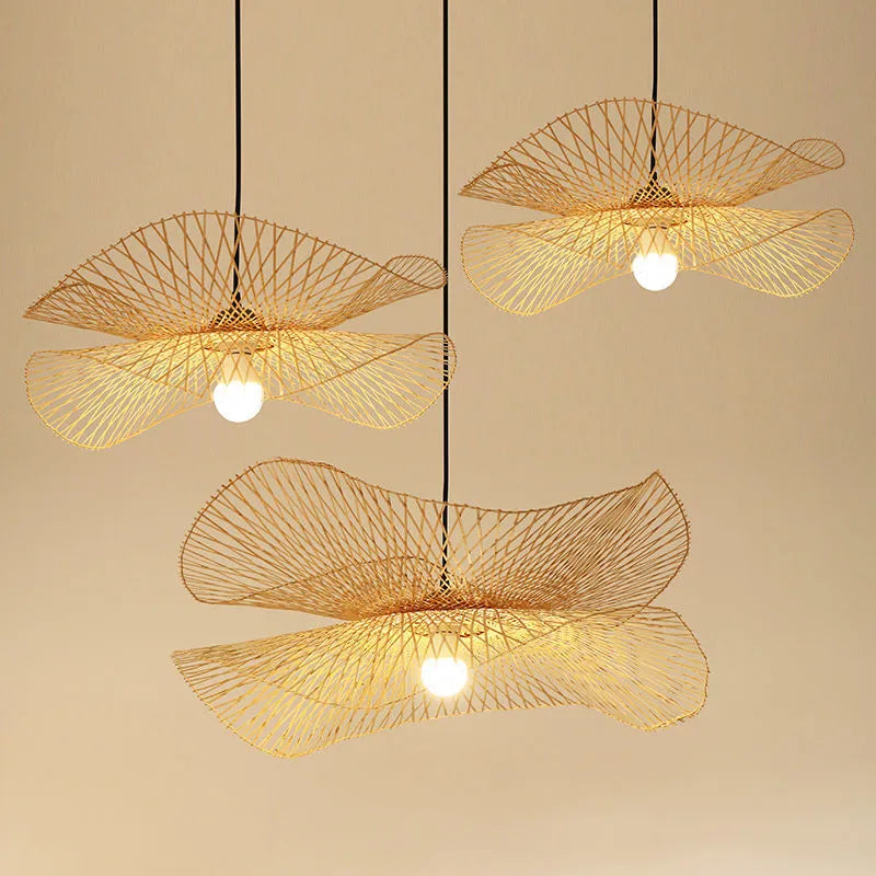 Natural Pendant Light Bamboo  with warm Light