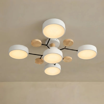 Modern Round Metal Ceiling Light - Multi-Head in Gray/Green/White for Living Room