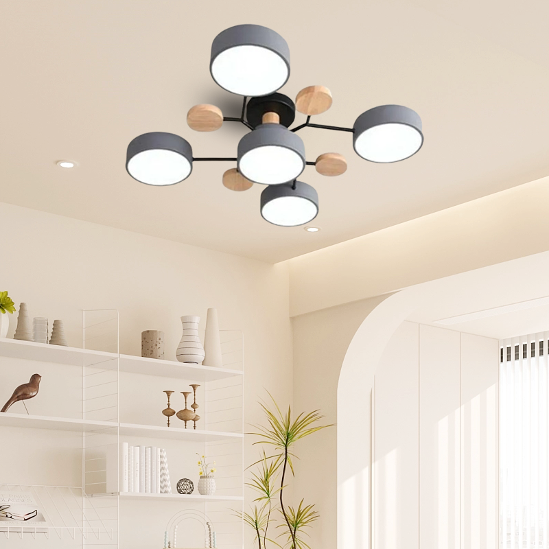 Modern Round Gray Ceiling Light for Living Room 5 Heads