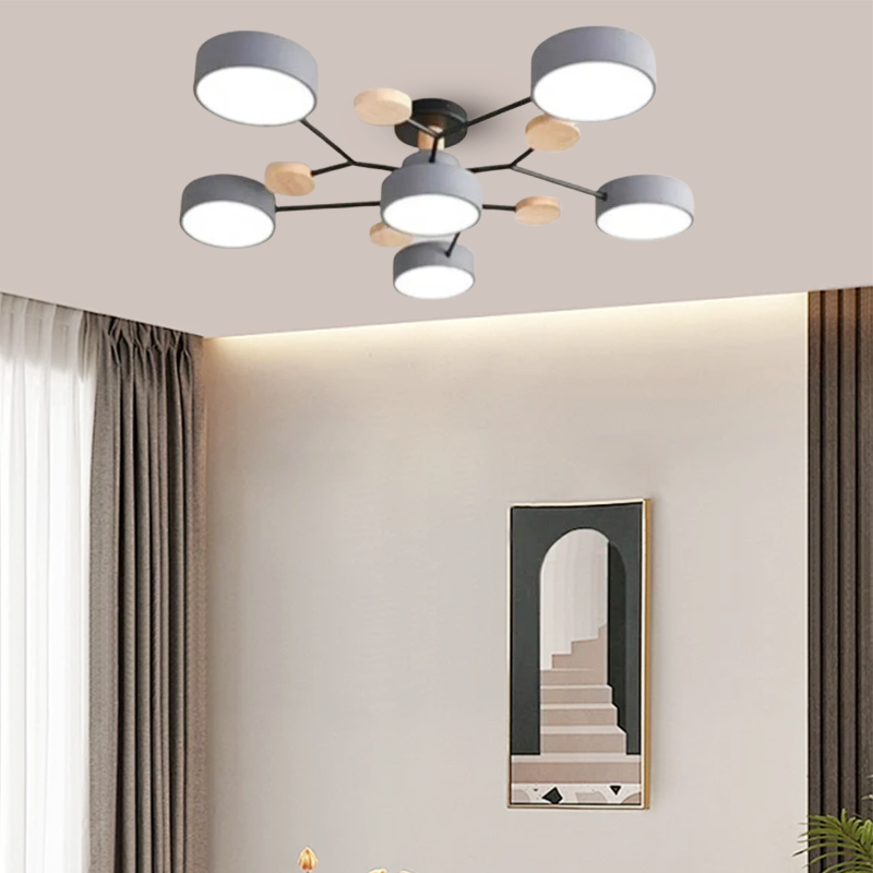 Modern Round Gray Ceiling Light for Living Room 6 Heads