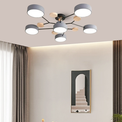 Modern Round Gray Ceiling Light for Living Room 6 Heads